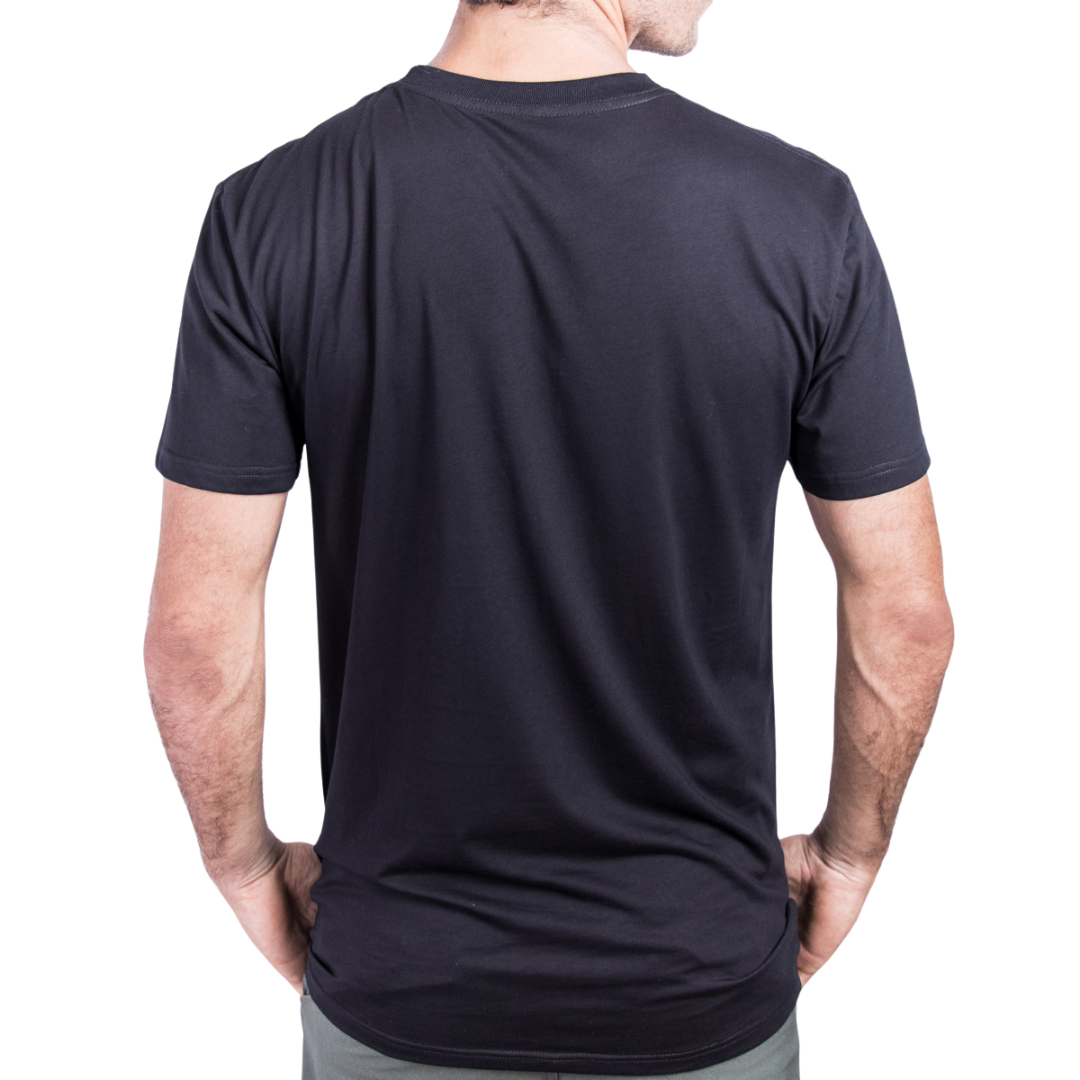 Custom Men’s & Women’s Tall Short Sleeve T-Shirt in Black – Back View on White Background, Tall Fit, Premium Organic Cotton | CustomWhiz