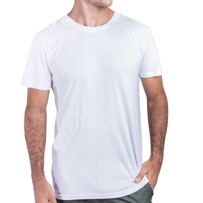 Custom Men’s & Women’s Tall Short Sleeve T-Shirt in White – Front View on White Background, Tall Fit, Premium Organic Cotton | CustomWhiz